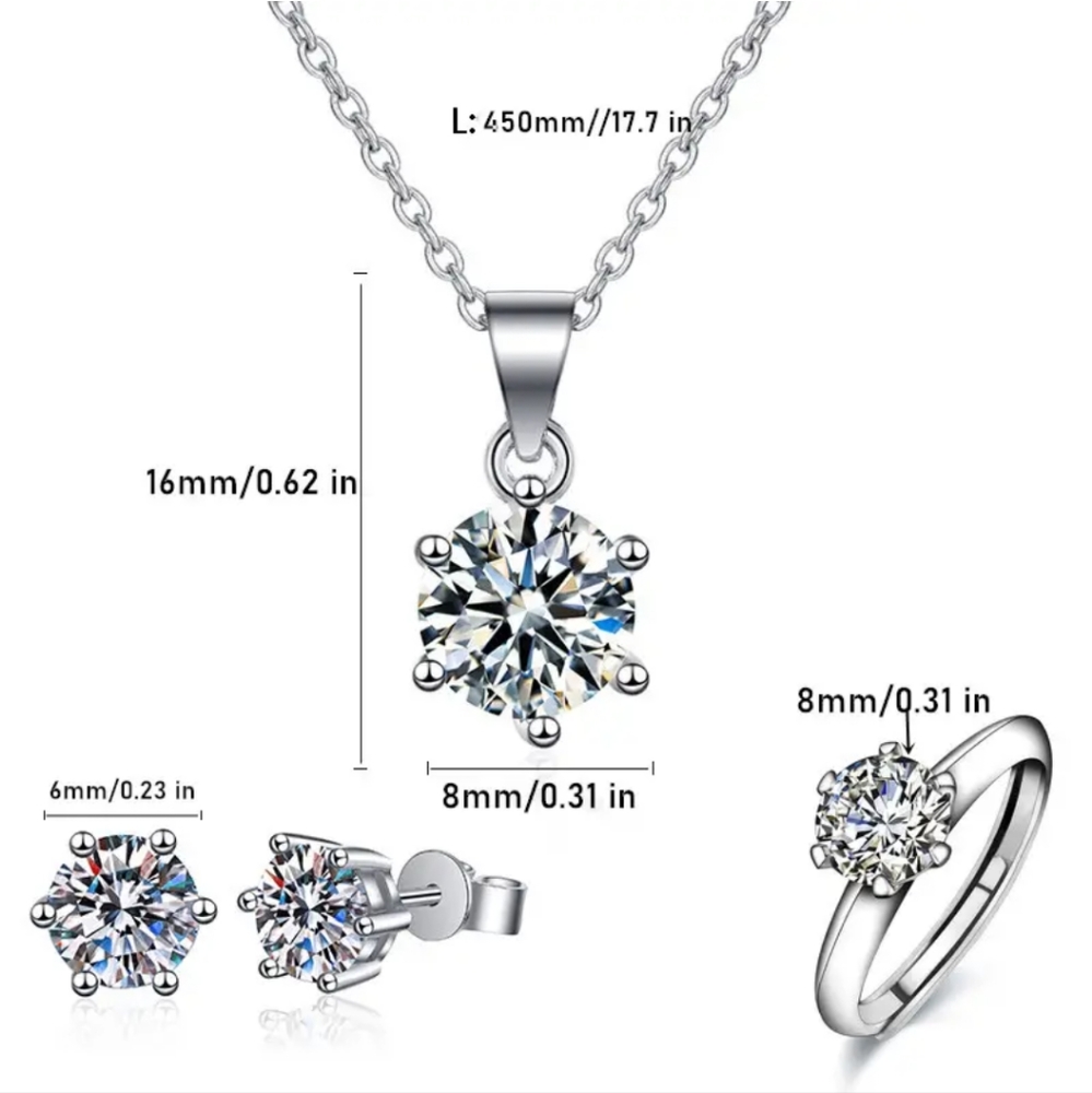 925 Sterling Silver Necklace Earrings And Ring Jewelry Set
